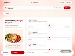 Easypick Smart Pick screen with nutrition preference sliders